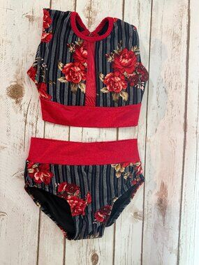 Chelsea B Child Medium Dancewear 2 Piece Floral Crop Top Brief Set